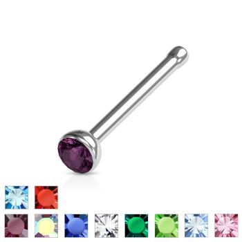 Rovný piercing do nosa z 316L ocele - farebný krištáľ v objímke, 1 mm - Farba zirkónu: Zelená - G