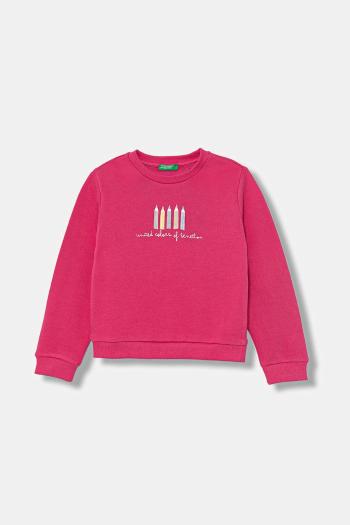 Bavlnená mikina United Colors of Benetton ružová farba, s potlačou, 3J70G10JR