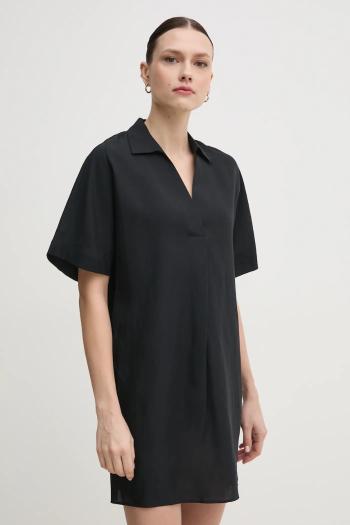 Šaty s prímesou ľanu Calvin Klein čierna farba, mini, oversize, K20K208382