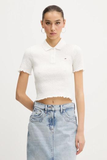 Polo tričko Tommy Jeans dámske, biela farba, DW0DW20296