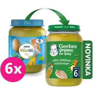 6x GERBER Organic detský príkrm hrášok so zemiakmi a kuracím mäsom 190 g​