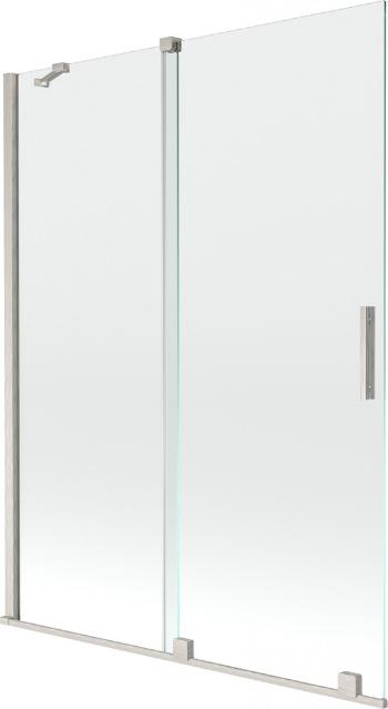 MEXEN/S - Velár dvojkrídlová posuvná vaňová zástena 130 x 150 cm, transparent, nikel kartáčovaný 896-130-000-01-97