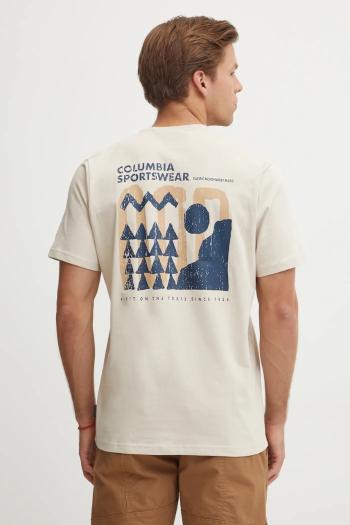 Bavlnené tričko Columbia Explorers Canyon pánske, béžová farba, s potlačou, 2036451.