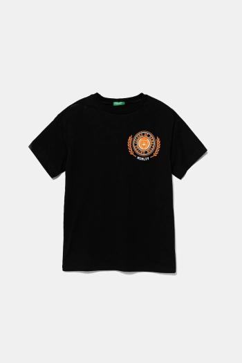 Detské bavlnené tričko United Colors of Benetton čierna farba, s potlačou, 3I1XC10OO