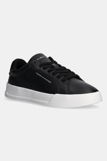 Kožené tenisky Tommy Hilfiger TH COURT LTH DETAIL ESS čierna farba, FM0FM05367