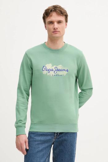 Bavlnená mikina Pepe Jeans zelená farba, s potlačou, PM582921