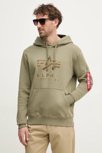 Mikina Alpha Industries pánska, zelená farba, s kapucňou, s potlačou, 146337
