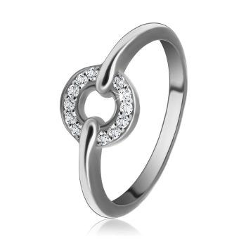 Strieborný 925 prsteň - kontúra kruhu, ligotavé zirkóniky čírej farby, 2 mm - Veľkosť: 60 mm