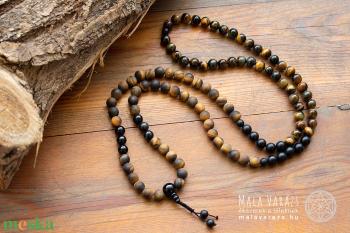 Tigrisszem, Fekete Turmalin Mala, Imafüzér, Imagyöngy - Mala Varázs - Mala készítés, egyedi Mala tervezés, Mala ékszerek