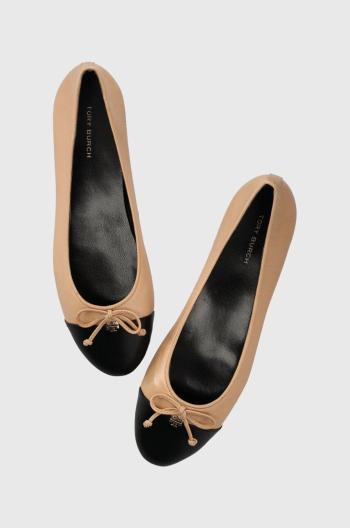 Kožené balerínky Tory Burch CAP-TOE BALLET béžová farba, 154513-200
