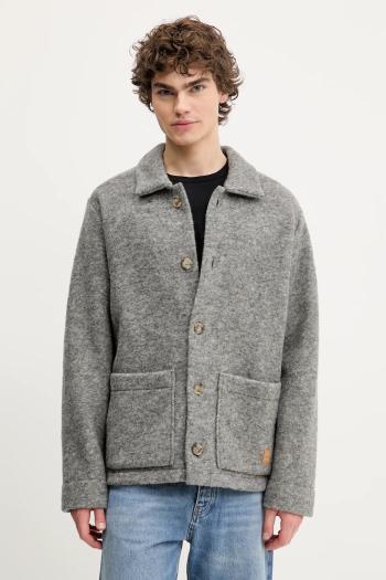 Vlnené košeľové sako A.P.C. veste thais šedá farba, prechodná, oversize, WOAQS.M02912