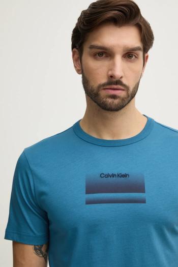 Tričko Calvin Klein pánske, tyrkysová farba, s potlačou, K10K113803