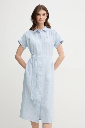 Ľanové šaty Tommy Hilfiger midi, áčkový strih, WW0WW44653