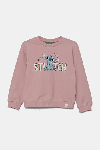 Detská bavlnená mikina United Colors of Benetton x Disney ružová farba, s potlačou, 3PQMG10HP