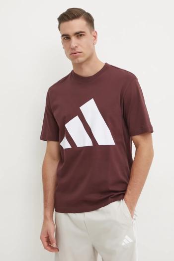 Bavlnené tričko adidas Essentials pánske, bordová farba, s potlačou, JE8939
