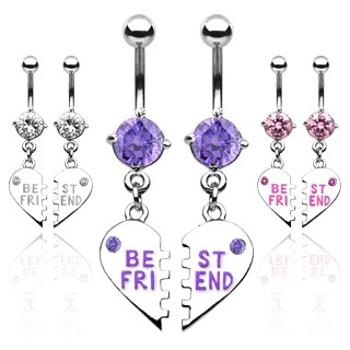 Dvojitý piercing do pupku zlomené srdce BEST FRIEND - Farba piercing: Fialová