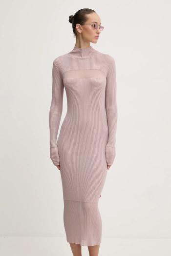 Vlnené šaty Diesel M-SLINT DRESS ružová farba, midi, priliehavá, A16556.0CPAS
