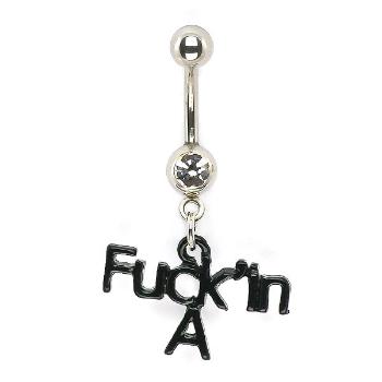 Piercing do pupku zirkón a nápis Fuckin A - Farba zirkónu: Číra - C