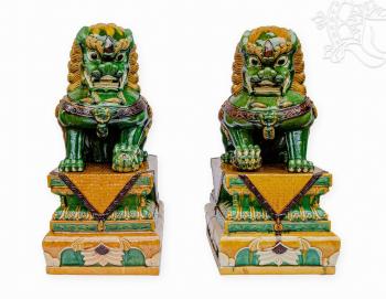 Őrző Foo kutya – oroszlán pár, mázas kerámia – 102 cm, hatalmas