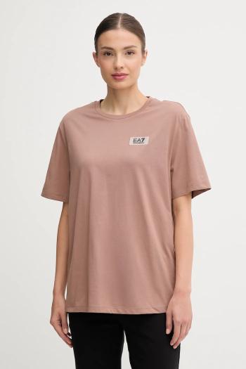 Bavlnené tričko EA7 Emporio Armani dámske, hnedá farba, AF12503.7W000407
