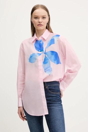 Bavlnená košeľa Desigual WATER FLOWE dámska, ružová farba, voľný strih, s klasickým golierom, 25SWCW22
