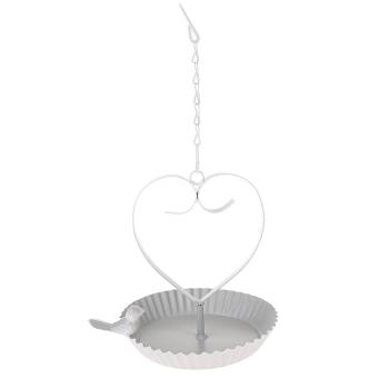 Závesné kovové kŕmidlo Bird´s heart biela, 18 x 21 cm