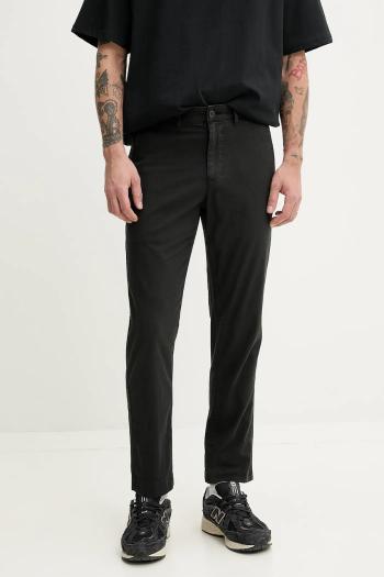 Nohavice s prímesou ľanu Abercrombie & Fitch pánske, čierna farba, rovné, KI130-5034