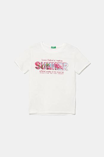 Detské bavlnené tričko United Colors of Benetton biela farba, 3I1XC10OY