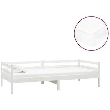 Shumee, váľanda s matracom, 90 × 200 cm, biela, masívne borové drevo, 3083570