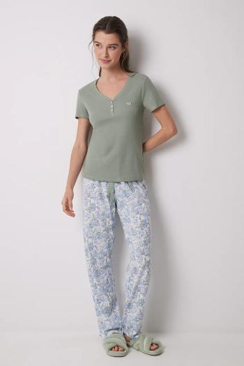Bavlnené pyžamo women'secret dámske, zelená farba, bavlnené, 3599152