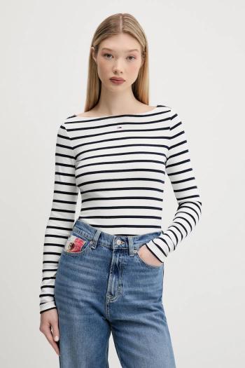 Tričko s dlhým rukávom Tommy Jeans šedá farba, DW0DW21350