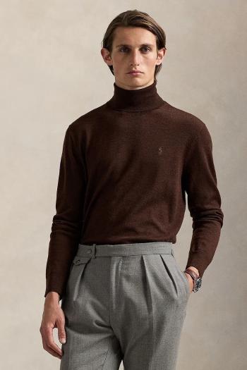 Vlnený sveter Polo Ralph Lauren hnedá farba, s rolákom, 710946145