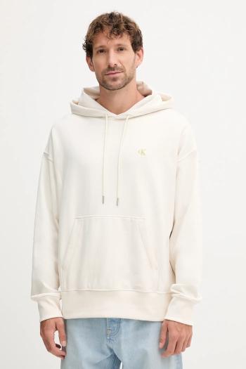 Mikina Calvin Klein Jeans béžová farba, s kapucňou, jednofarebná, LV04RC278G