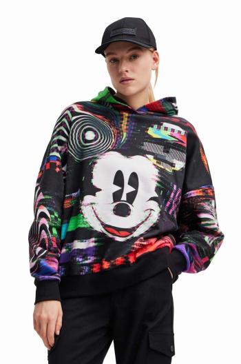 Bavlnená mikina Desigual x Disney dámska, čierna farba, vzorovaná