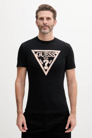 Bavlnené tričko Guess pánske, čierna farba, s potlačou, M5GI06 I3Z14