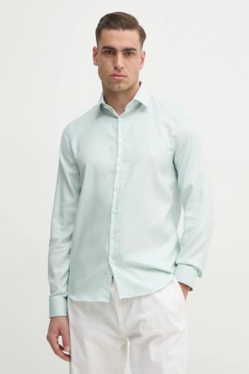 Košeľa Calvin Klein pánska, tyrkysová farba, slim, s talianskym golierom, K10K114316