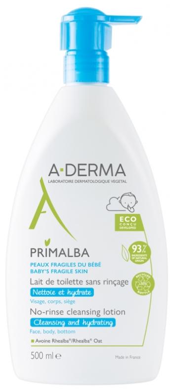 A-DERMA Jemné čistiace mlieko pre bábätká Primaľba (No-Rinse Cleansing Lotion) 500 ml