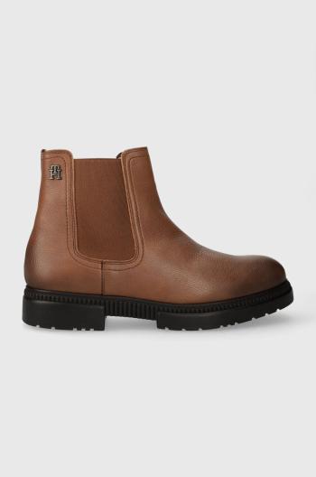 Kožená obuv Tommy Hilfiger COMFORT CLEATED THERMO LTH CHEL pánska, hnedá farba, FM0FM04650