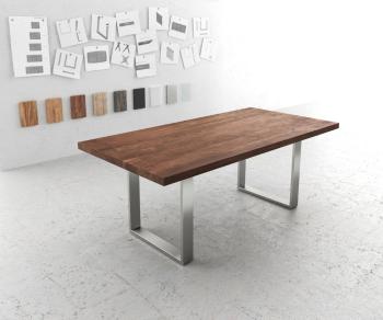 Jedálenský stôl Edge 200x100 XL Akácia hnedá Nerezová oceľ úzka