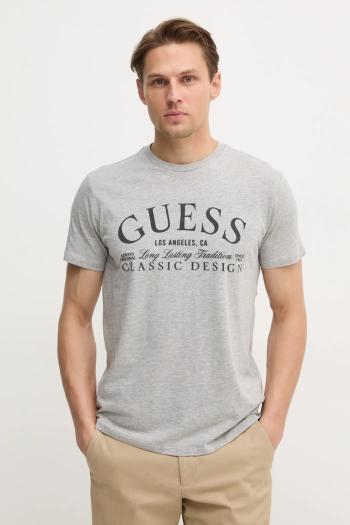 Bavlnené tričko Guess pánske, šedá farba, s nášivkou, M5RI43 K9RM1