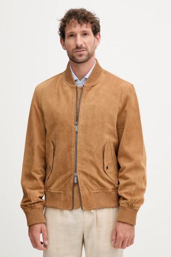 Semišová bunda bomber Tommy Hilfiger béžová farba, prechodná, MW0MW40558