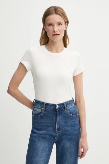 Bavlnené tričko Tommy Jeans dámske, biela farba, DW0DW20459