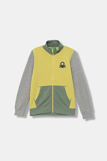 Detská bavlnená mikina United Colors of Benetton zelená farba, s nášivkou, 3J68C501B