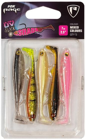 Fox rage gumová nástraha slick shad uv mixed colour packs 5 ks-dĺžka 7 cm