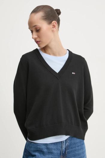 Bavlnený sveter Tommy Jeans čierna farba, tenký, DW0DW19888