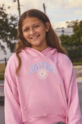 Detská mikina Converse ružová farba, s kapucňou, s potlačou, 4CH005