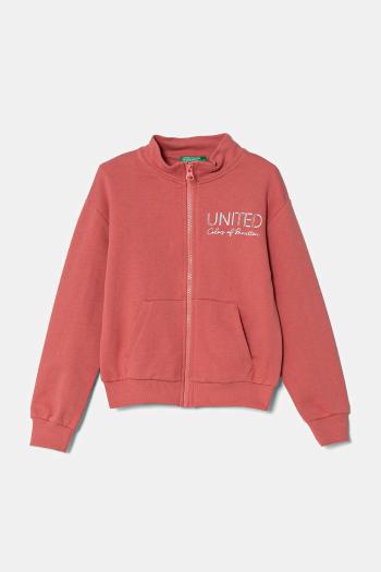 Detská bavlnená mikina United Colors of Benetton ružová farba, s potlačou, 3J68C504N