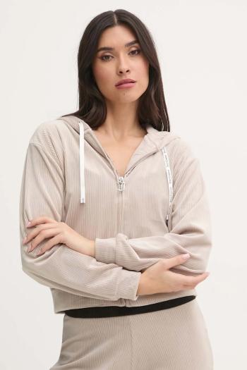 Pyžamová mikina Juicy Couture LIV RIB VELOUR HOODIE dámska, béžová farba, JCLBJ125503