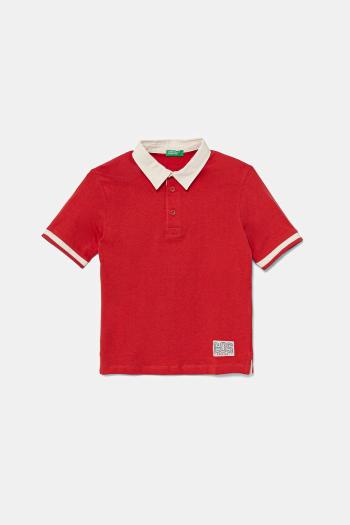 Detská bavlnená polokošeľa United Colors of Benetton červená farba, jednofarebná, 3BL0G300W