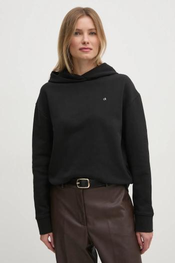 Bavlnená mikina Calvin Klein dámska, čierna farba, s kapucňou, s nášivkou, K20K208126